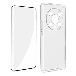 Avizar Coque Honor Magic4 Pro Silicone Souple Film Verre Trempé 9H Incurvé Transparent