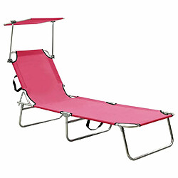 Maison Chic Chaise longue, Transat pliable avec auvent acier rose magento