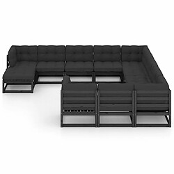 Avis Maison Chic Salon de jardin 12pcs + coussins - Mobilier/Meubles de jardin - Table et chaises d'extérieur Noir Bois de pin massif -MN46953