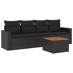 Maison Chic Ensemble de 5 Tables et chaises d'extérieur avec coussins,Salon de jardin noir résine tressée -GKD747812