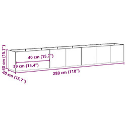 vidaXL Jardinière 280x40x40 cm acier inoxydable pas cher