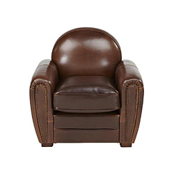 Vente-Unique Fauteuil club 100% cuir vieilli BAUDOIN - Marron