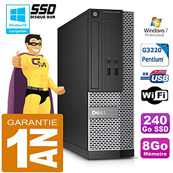 PC DELL 3020 SFF Intel G3220 Ram 8Go Disque 240 Go SSD Graveur DVD Wifi W7 - Occasion