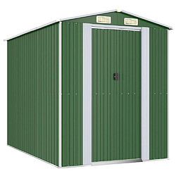 Helloshop26 Abri de jardin cabane cabanon maison de stockage remise extérieur hangar outils robuste 192 x 274 x 223 cm acier galvanisé vert 02_0022362