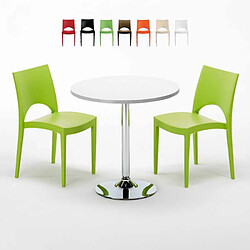 Grand Soleil Table Ronde et 2 Chaises Colorées Set In