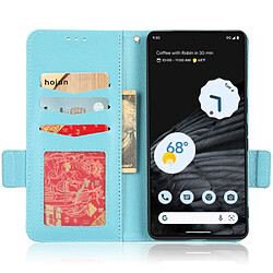 Etui en PU texture litchi, fermoir magnétique double, anti-chocs avec support pour votre Google Pixel 7 Pro 5G - bleu clair