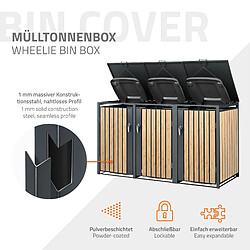 ML-Design Box pour 3 Poubelles, 240L, 200x80x116,3 cm, en Acier, Anthracite/Aspect Mélèze, Résistant aux Intempéries, Habillage de Poubelle avec Couvercle Rabattable/3 Portes, Conteneur Abri Hangar