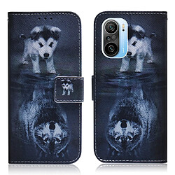 Etui en PU Impression de motifs avec support réflexion de chien et de loup pour votre Xiaomi Poco F3/Mi 11i/Redmi K40/K40 Pro/K40 Pro Plus