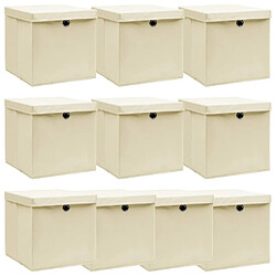 Maison Chic Boîtes de rangement,Boîtes de stockage à couvercles 10 pcs Crème 32x32x32 cm Tissu -MN641400