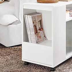 SoBuy FBT142-W Table d’Appoint, Bout de Canapé de Salon, Table à Café, Caisson de Bureau, à roulettes, Chariot de Bureau avec tiroir et Portes en Verre, Blanc, 75 x 35 x 61 cm pas cher