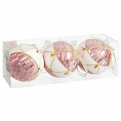 BigBuy Christmas Boules de Noël Blanc Rose Polyfoam Tissu 10 x 10 x 10 cm (3 Unités)