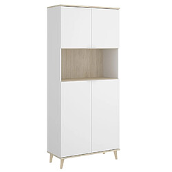 Pegane Meuble de rangement coloris blanc/naturel - Longueur 79 x Profondeur 40 x Hauteur 188 cm