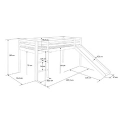 Homestyle4U Lit mezzanine 90x200 avec toboggan et echelle et Rideau etoiles