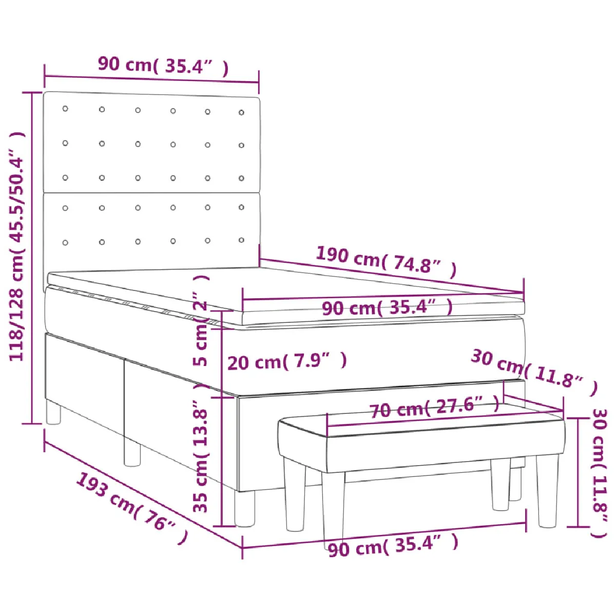 Maison Chic Lit adulte- Lit + matelas,Sommier à lattes de lit et matelas Gris clair 90x190 cm Tissu -GKD30967 pas cher