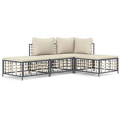 Maison Chic Salon de jardin 4 pcs + coussins - Mobilier/Meubles de jardin - Table et chaises d'extérieur anthracite résine tressée -MN28779