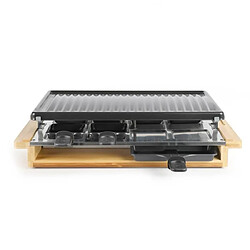 Avis Livoo Appareil Raclette-Grill-Plancha finition Bambou 1200W 8 PERSONNES 8 poêlons + 4 caquelons double