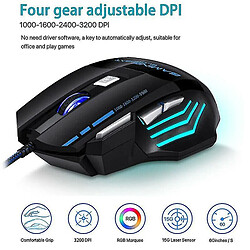 Avis Universal Souris de jeu 3200dpi 7 boutons RVB Flux LED optique USB Wired Mouse PC Desktop