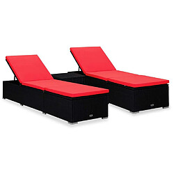 Maison Chic Lot de 3 Bain de soleil, Chaises longues de jardin table à thé Résine tressée Noir -GKD77579