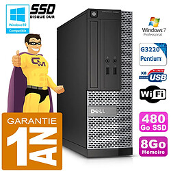 PC DELL 3020 SFF Intel G3220 Ram 8Go Disque 480 Go SSD Graveur DVD Wifi W7 - Occasion