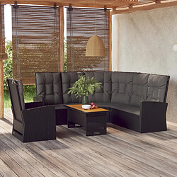 vidaXL Salon de jardin 3 pcs avec coussins Noir Résine tressée