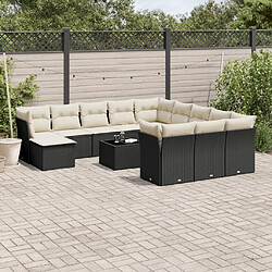 vidaXL Salon de jardin avec coussins 13 pcs noir résine tressée