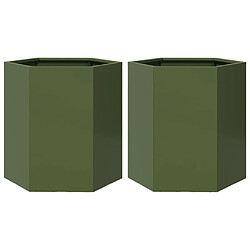 vidaXL Jardinières 2 pcs vert olive hexagone 46x40x45 cm acier