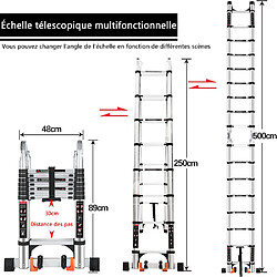 Avis Échelle Télescopique en Aluminium Pliante, Échelle Extensibles Escabeau Escamotable - 5,0M(2,5+2,5)