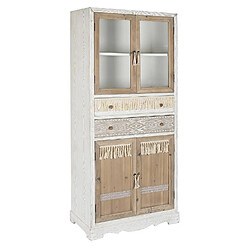 Pegane Armoire vaisselier, vitrine en bois/verre coloris naturel/blanc - Longueur 80 x Profondeur 42 x Hauteur 180 cm