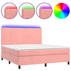 vidaXL Sommier à lattes de lit et matelas LED Rose 180x200 cm Velours