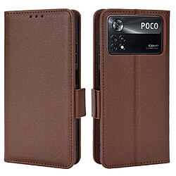 Etui en PU texture litchi, fermeture magnétique avec support, marron pour votre Xiaomi Poco X4 Pro 5G