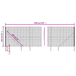 Acheter vidaXL Clôture en treillis métallique et ancrage anthracite 2x25 m