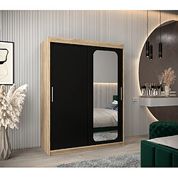 Abiks Meble Armoire PROMO T2 À Portes Coulissantes 200/150/62 2 Portes (Sonoma/Noir)