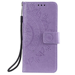 Etui en PU empreinte fleur cool violet pour votre Samsung Galaxy A21s