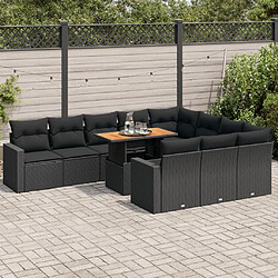 vidaXL Salon de jardin 11 pcs avec coussins noir résine tressée