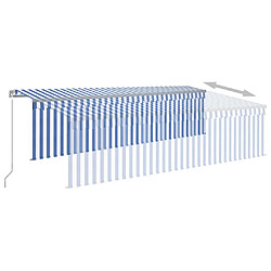 Acheter Maison Chic Store banne | Auvent rétractable de porte | Marquise Brise-soleil manuel avec store et LED 5x3 m Bleu et blanc -GKD99235