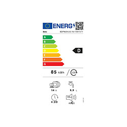 Lave-vaisselle 60cm 14 couverts 46db - BDFN0543S - BEKO