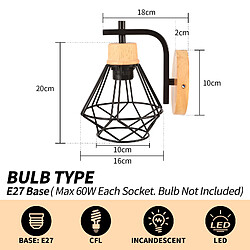 Stoex 16CM Applique Murale Vintage, Lampe Murale Interieur En Fer Bois Rétro Luminaire E27 Éclairage Mural Pour Chambre Salon Couloir (Noir) pas cher