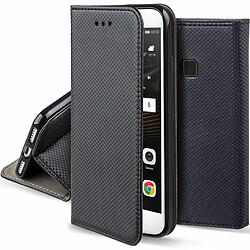 Moozy Case Flip Cover pour Huawei P9 Lite, Noir - Étui à Rabat Magnétique Intelligent avec Porte-Cartes et Support