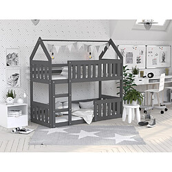 Kids Literie Lit Superposé Cabane Mini 80x160 Gris - gris Livré avec sommiers