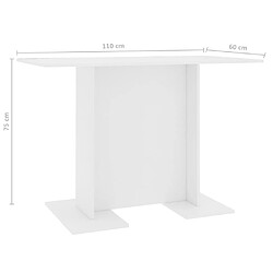 vidaXL Table de salle à manger Blanc 110 x 60 x 75 cm Bois ingénierie pas cher