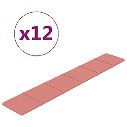 vidaXL Panneaux muraux 12 pcs Rose 90x15 cm Velours 1,62 m²