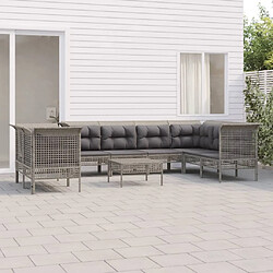 Maison Chic Salon de jardin 9 pcs + coussins - Mobilier/Meubles de jardin - Table et chaises d'extérieur Gris Résine tressée -MN32091