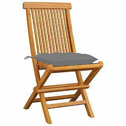 Maison Chic Lot de 4 Chaises de jardin,Fauteuil d'extérieur avec coussins gris Bois de teck massif -MN39670