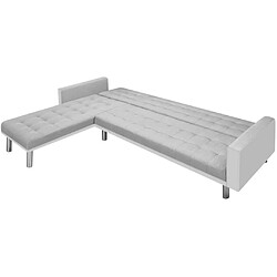 Avis vidaXL Canapé-lit d'angle tissu 218 x 155 x 69 cm blanc et gris