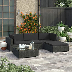 vidaXL Salon de jardin 5 pcs avec coussins Résine tressée Noir