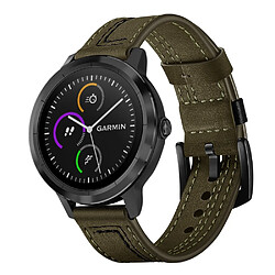 Bracelet en cuir véritable conception de couture vert pour votre Garmin Vivoactive3/VivomoveHR