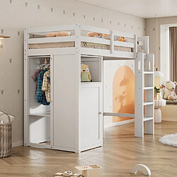 Avis KOMHTOM Lit d'enfant surélevé avec armoire et étagères Lit d'enfant avec sommier à lattes et protection contre les chutes Lit simple 90x200 cm Blanc