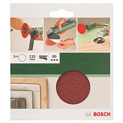 Bosch 2609256B44 Disques abrasifs papier pour Meuleuses angulaires et perceuses Système auto-agrippant Diamètre 125 mm grain 80 Lot de 5 feuilles