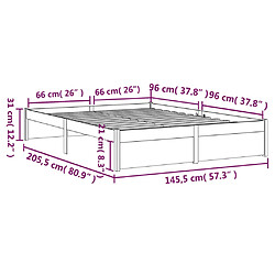 vidaXL Cadre de lit sans matelas marron miel bois massif 140x200 cm pas cher