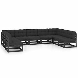 Maison Chic Salon de jardin 9 pcs + coussins - Mobilier/Meubles de jardin - Table et chaises d'extérieur noir bois de pin massif -MN22746